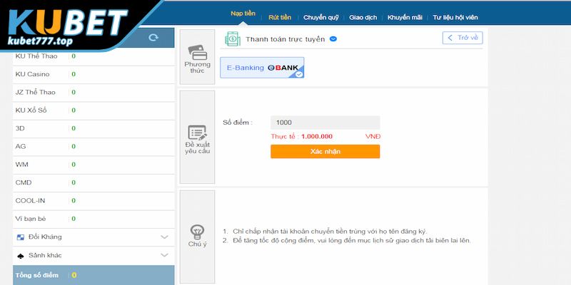 Hướng dẫn nạp tiền Kubet77 chi tiết và hiệu quả