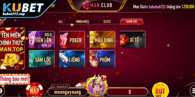 Review nhà cái Manclub về Game bài đổi thưởng